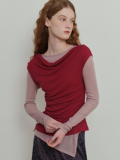 poev Asymmetric Layered Top Set - Red / Pink