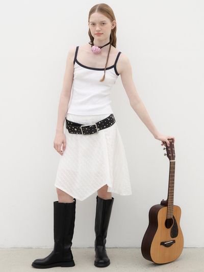 poev Broderie Asymmetric Skirt - White