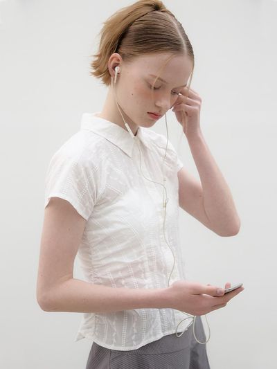 poev Broderie Shirring Shirt  White