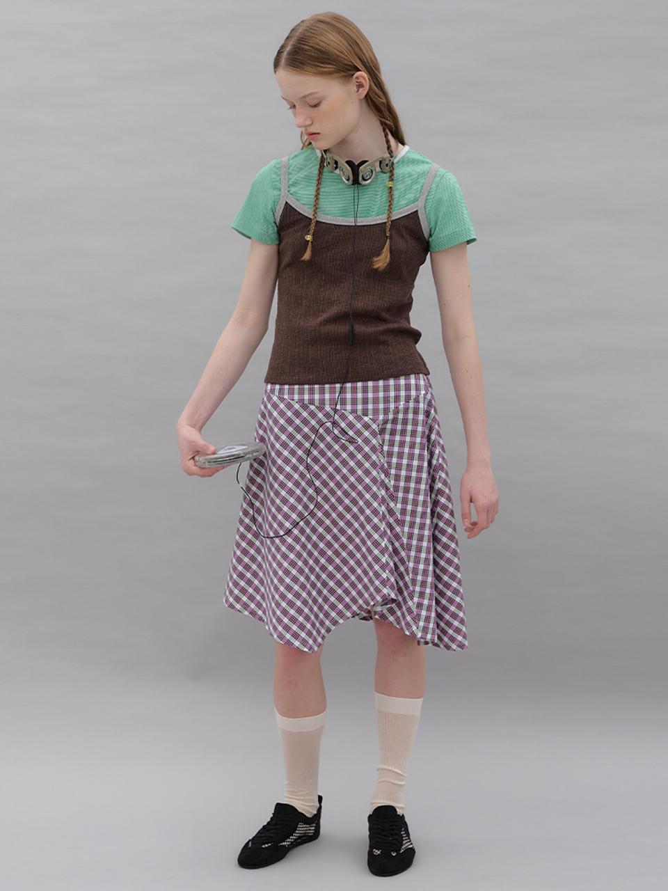 poev Checked Asymmetric Skirt - Pink