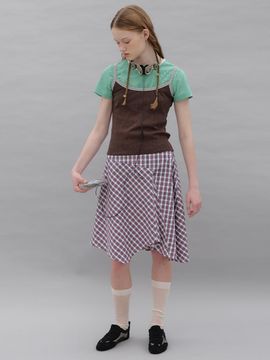 poev Checked Asymmetric Skirt - Pink