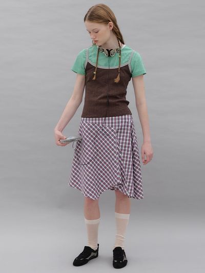 poev Checked Asymmetric Skirt - Pink