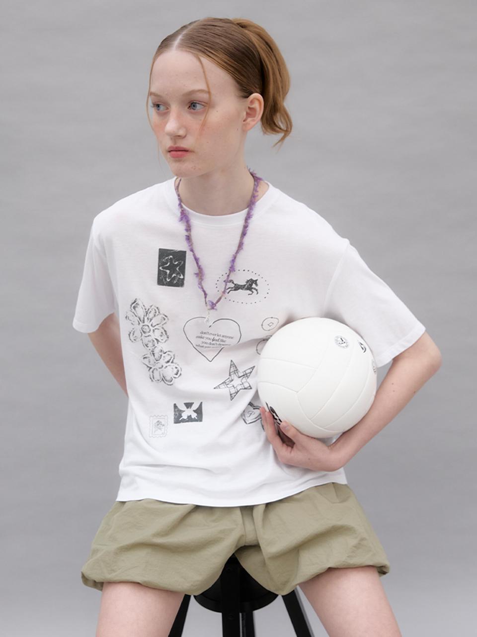 poev Drawing Diary Oversized T-shirt - White