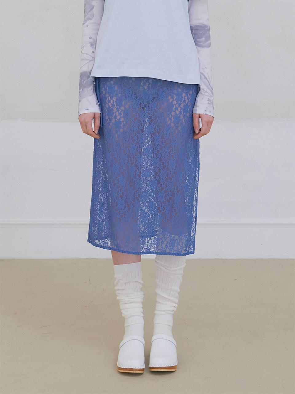 poev Floral Lace Layered Skirt_Dusty Blue