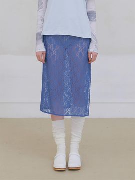 poev Floral Lace Layered Skirt_Dusty Blue