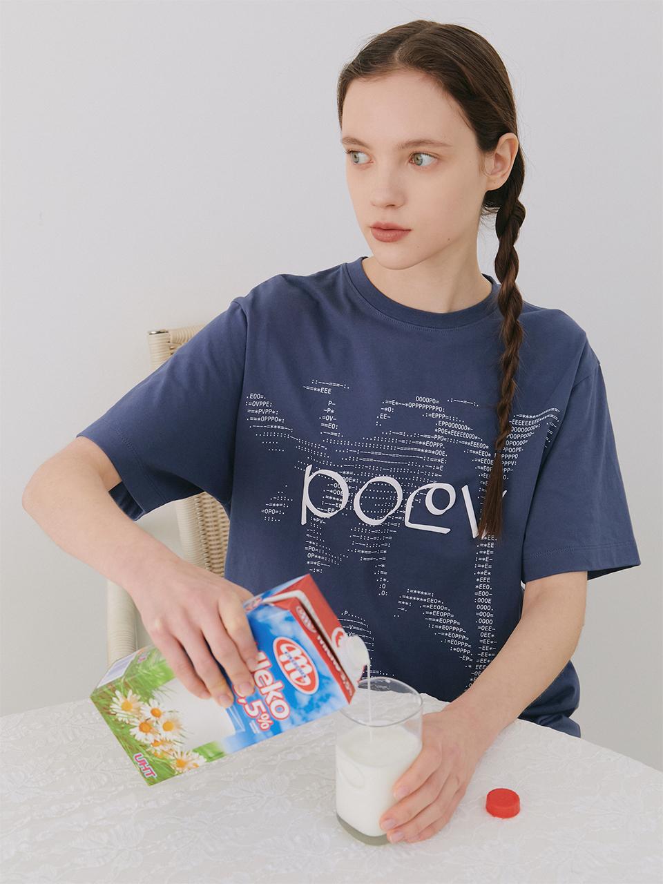 poev Flower Letter Oversized T-shirt_Navy