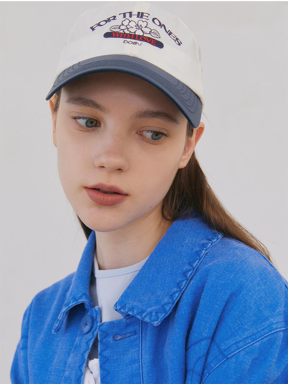 poev Flower Shirring Ball Cap_White/Navy