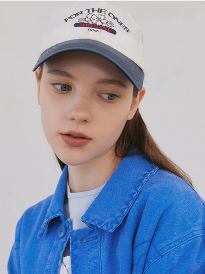 poev Flower Shirring Ball Cap_White/Navy