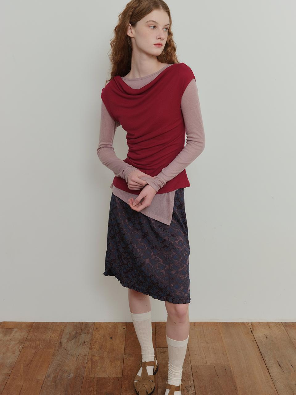 poev Jacquard Frill Skirt - Blue Brown