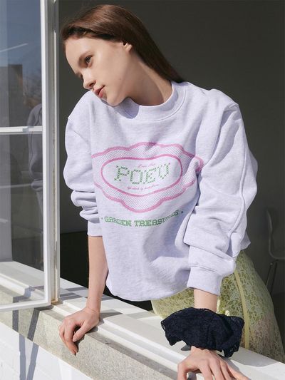 poev Lace Applique Sweatshirt_Light Grey