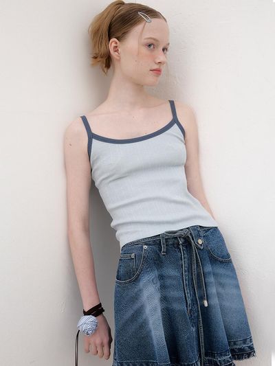 poev Ringer Sleeveless Top - Sky blue/Navy