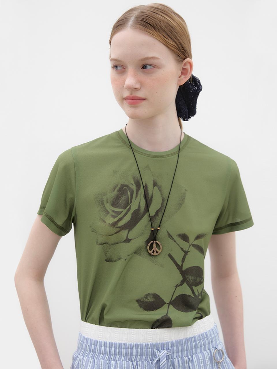 poev Rose Printed T-shirt - Green