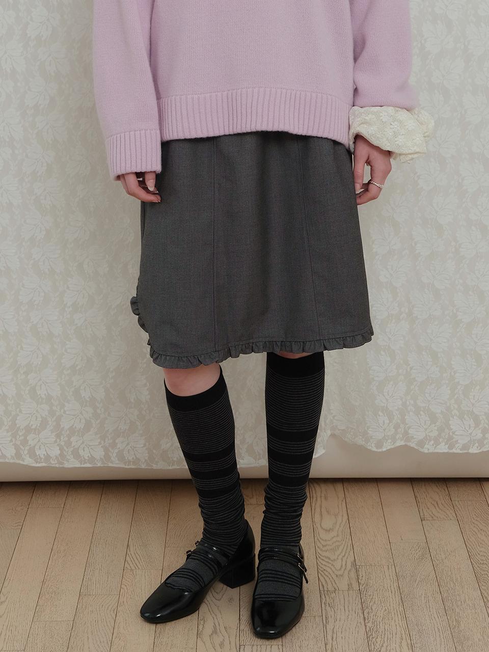 poev Solid Frill Skirt - Grey