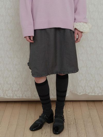 poev Solid Frill Skirt - Grey