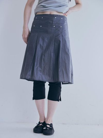 POIE sheer layered rivet pleats skirt (charcoal)