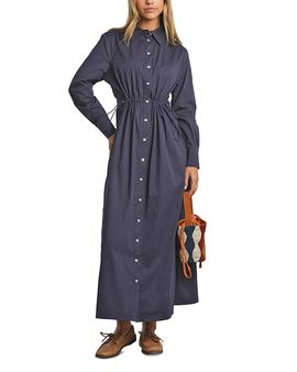 Point Point Drawstring Waist Maxi Shirtdress