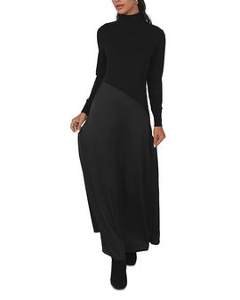 Point Point Mixed Media Turtleneck Maxi Dress