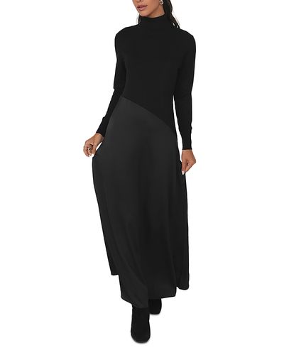 Point Point Mixed Media Turtleneck Maxi Dress