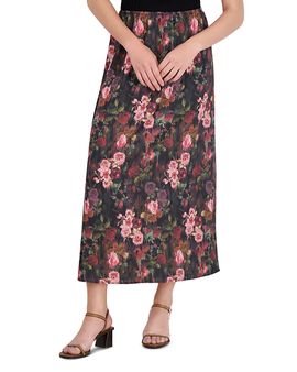 Point Point Satin Floral Print Maxi Skirt