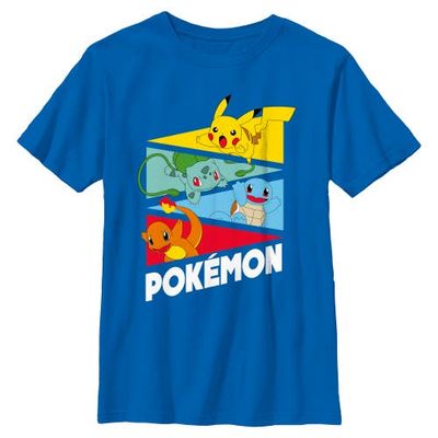 POKEMON Boy's Pokemon Colorful Starters Banners Graphic T-Shirt
