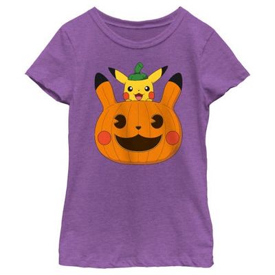 POKEMON Girl's Pokemon Halloween Pikachu Jack-O'-Lantern T-Shirt