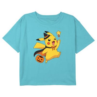 POKEMON Girl's Pokemon Halloween Pikachu Wizard Graphic Graphic Cropped T-Shirt