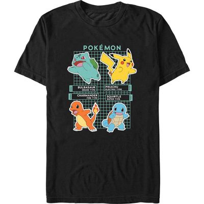 POKEMON Men's Pokemon Starters Grid Pokedex T-Shirt