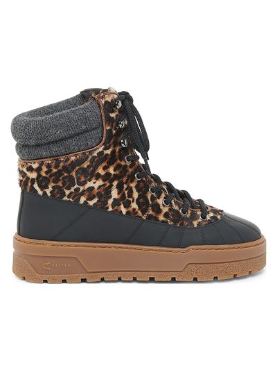 Pollini Women's Ice Cracker Printed Calf-Hair Platform Ankle Boots