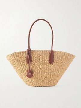 POLO RALPH LAUREN Bellport medium leather-trimmed raffia tote
