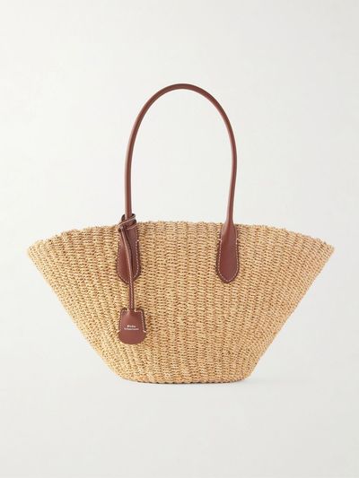 POLO RALPH LAUREN Bellport medium leather-trimmed raffia tote