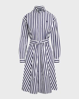 Polo Ralph Lauren Belted Wide-Stripe Cotton Shirtdress