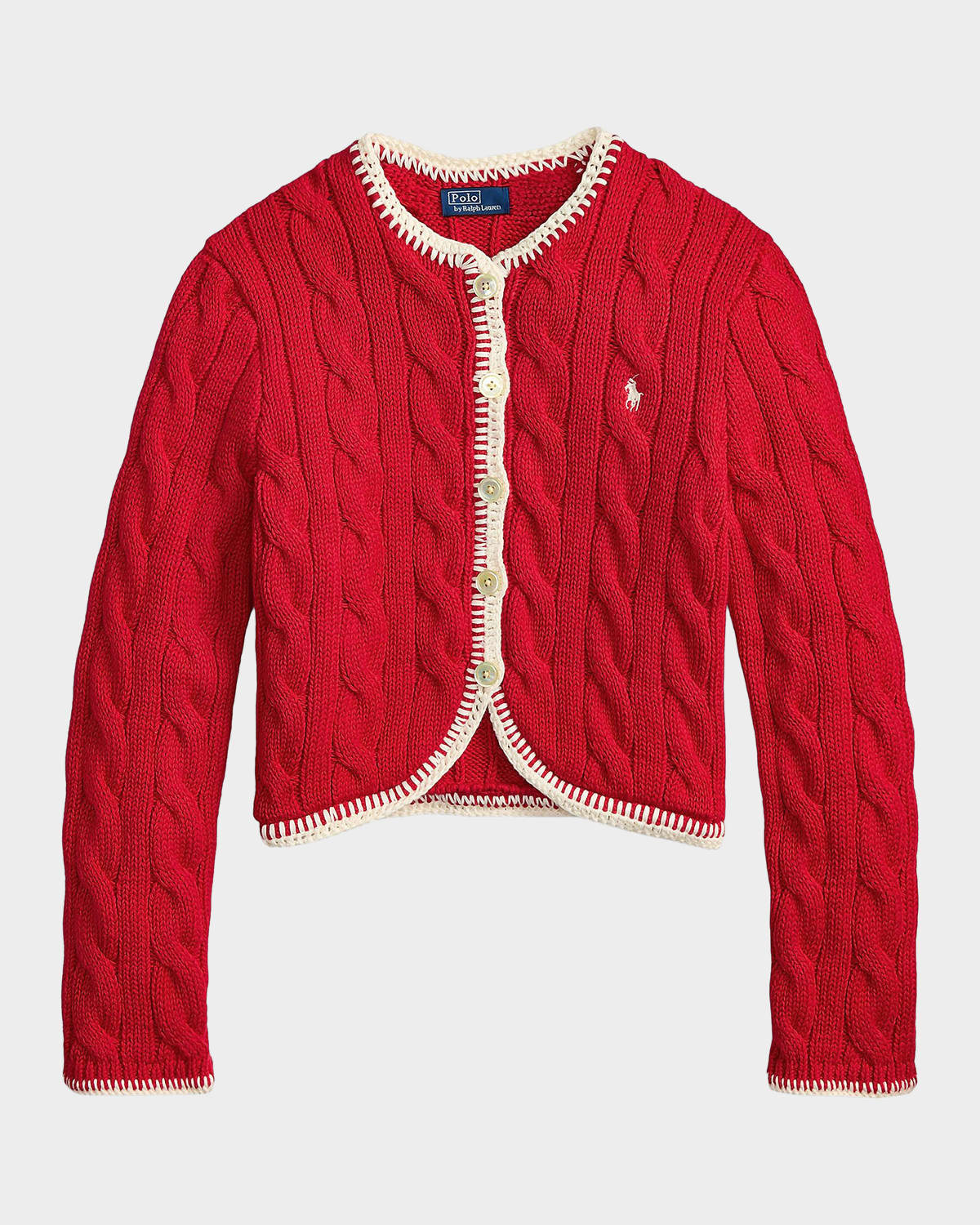 Polo Ralph Lauren Cable-Knit Logo Stretch-Cotton Crop Cardigan