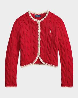 Polo Ralph Lauren Cable-Knit Logo Stretch-Cotton Crop Cardigan