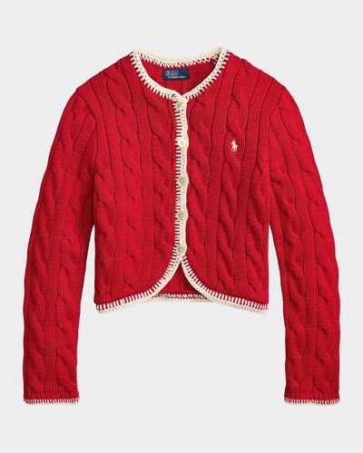 Polo Ralph Lauren Cable-Knit Logo Stretch-Cotton Crop Cardigan