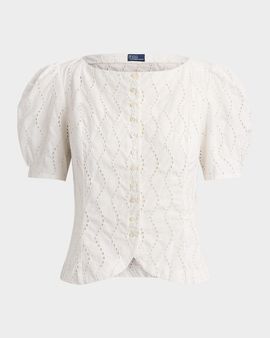 Polo Ralph Lauren Cotton Eyelet Puff-Sleeve Top