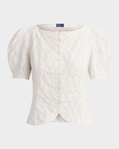 Polo Ralph Lauren Cotton Eyelet Puff-Sleeve Top