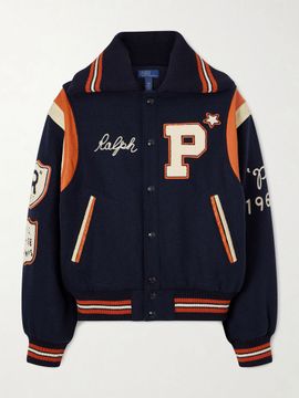 POLO RALPH LAUREN Embroidered appliquéd leather-trimmed wool-blend twill jacket