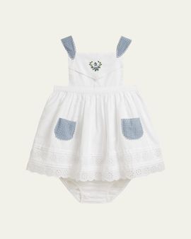 Polo Ralph Lauren Girl's Scalloped Cotton Poplin Dress & Bloomers Set