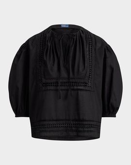Polo Ralph Lauren Lace-Trim Cotton Blouson Shirt