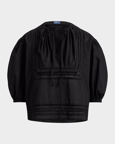 Polo Ralph Lauren Lace-Trim Cotton Blouson Shirt
