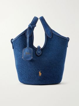 POLO RALPH LAUREN Logo-embroidered suede-trimmed denim tote
