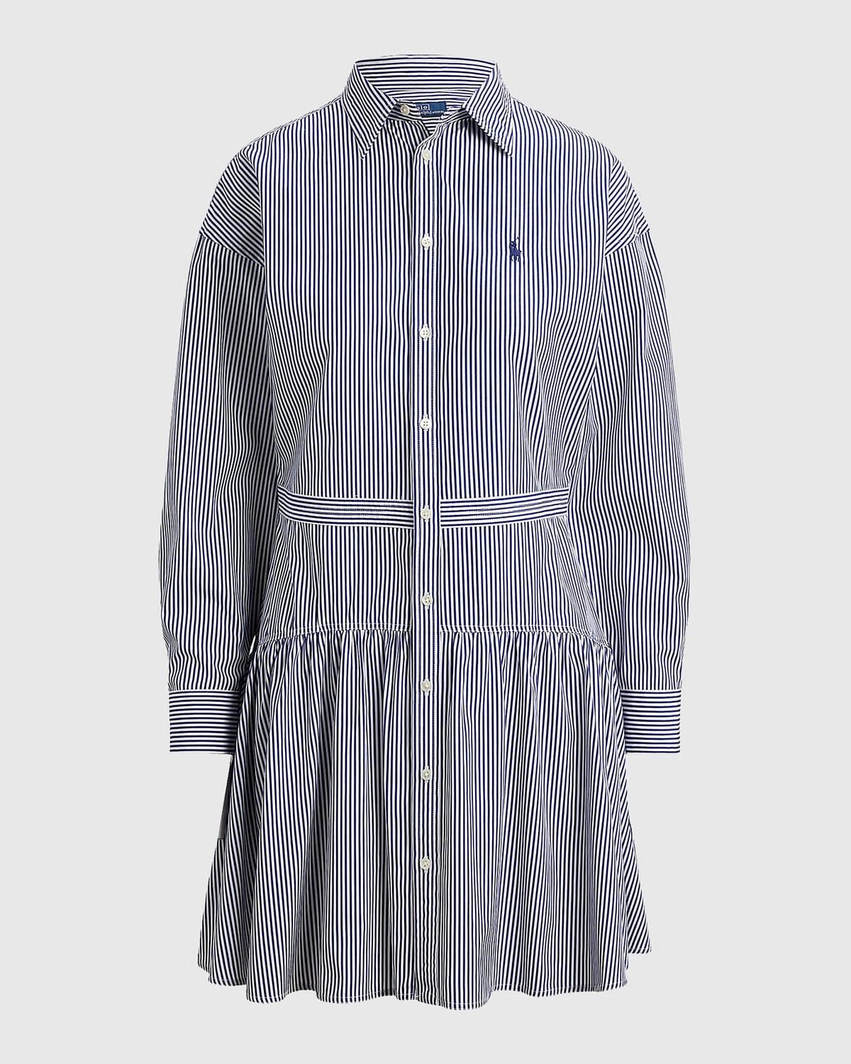 Polo Ralph Lauren Pinstriped Cotton Drop-Waist Mini Shirtdress