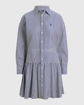 Polo Ralph Lauren Pinstriped Cotton Drop-Waist Mini Shirtdress