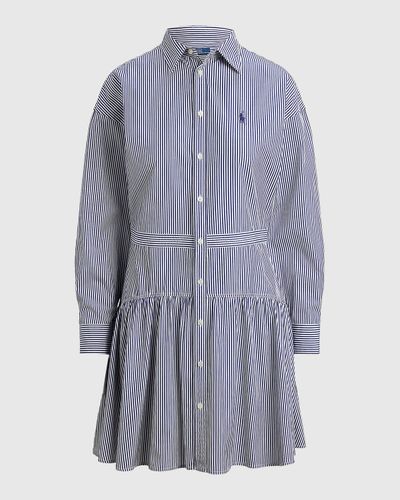 Polo Ralph Lauren Pinstriped Cotton Drop-Waist Mini Shirtdress