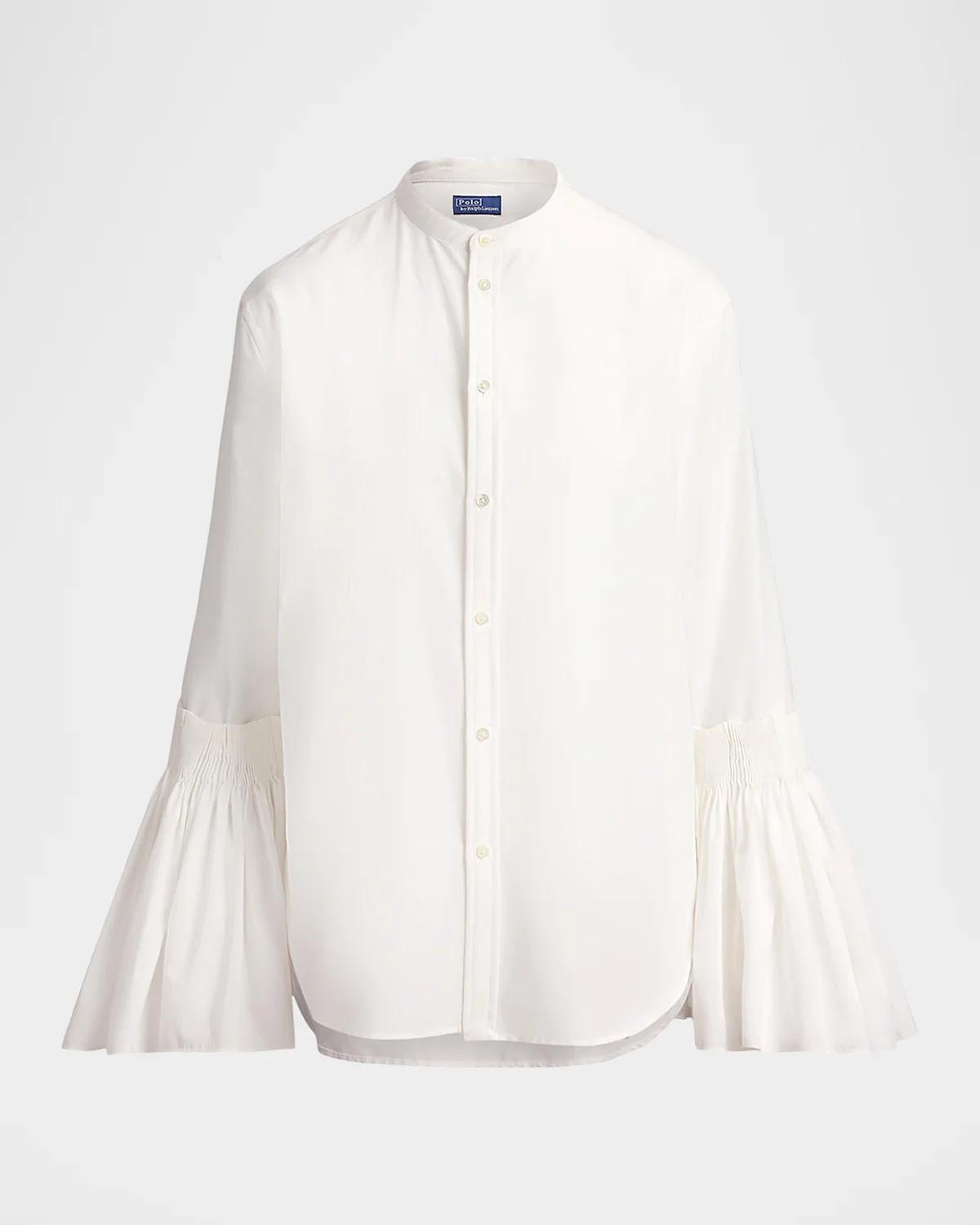 Polo Ralph Lauren Pleated Bell-Sleeve Cotton-Silk Shirt
