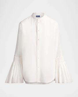 Polo Ralph Lauren Pleated Bell-Sleeve Cotton-Silk Shirt