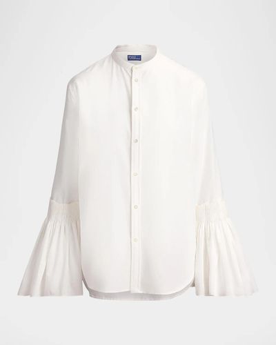Polo Ralph Lauren Pleated Bell-Sleeve Cotton-Silk Shirt