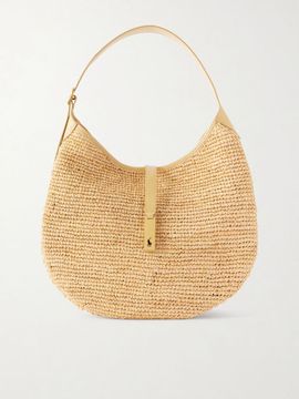 POLO RALPH LAUREN Polo ID medium leather-trimmed raffia shoulder bag