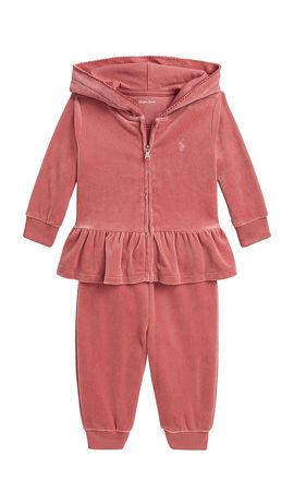 Polo Ralph Lauren Polo Ralph Lauren Baby Two Piece Set Long Sleeve Cotton Velour Full Zip Sweatshirt With Jogger