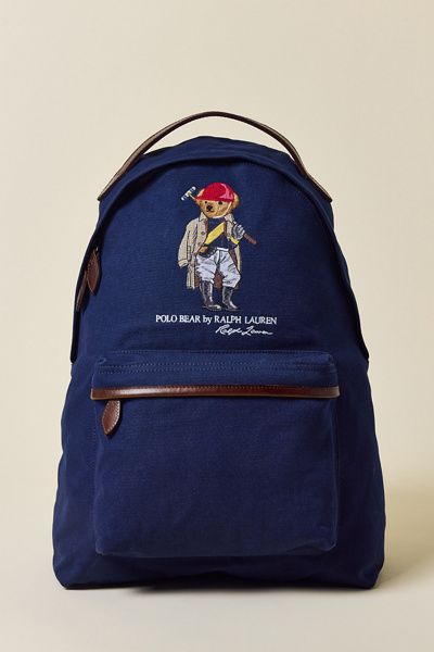Polo Ralph Lauren Polo Ralph Lauren Bear Logo Canvas Backpack in Newport Navy, Men's at Urban Outfitters